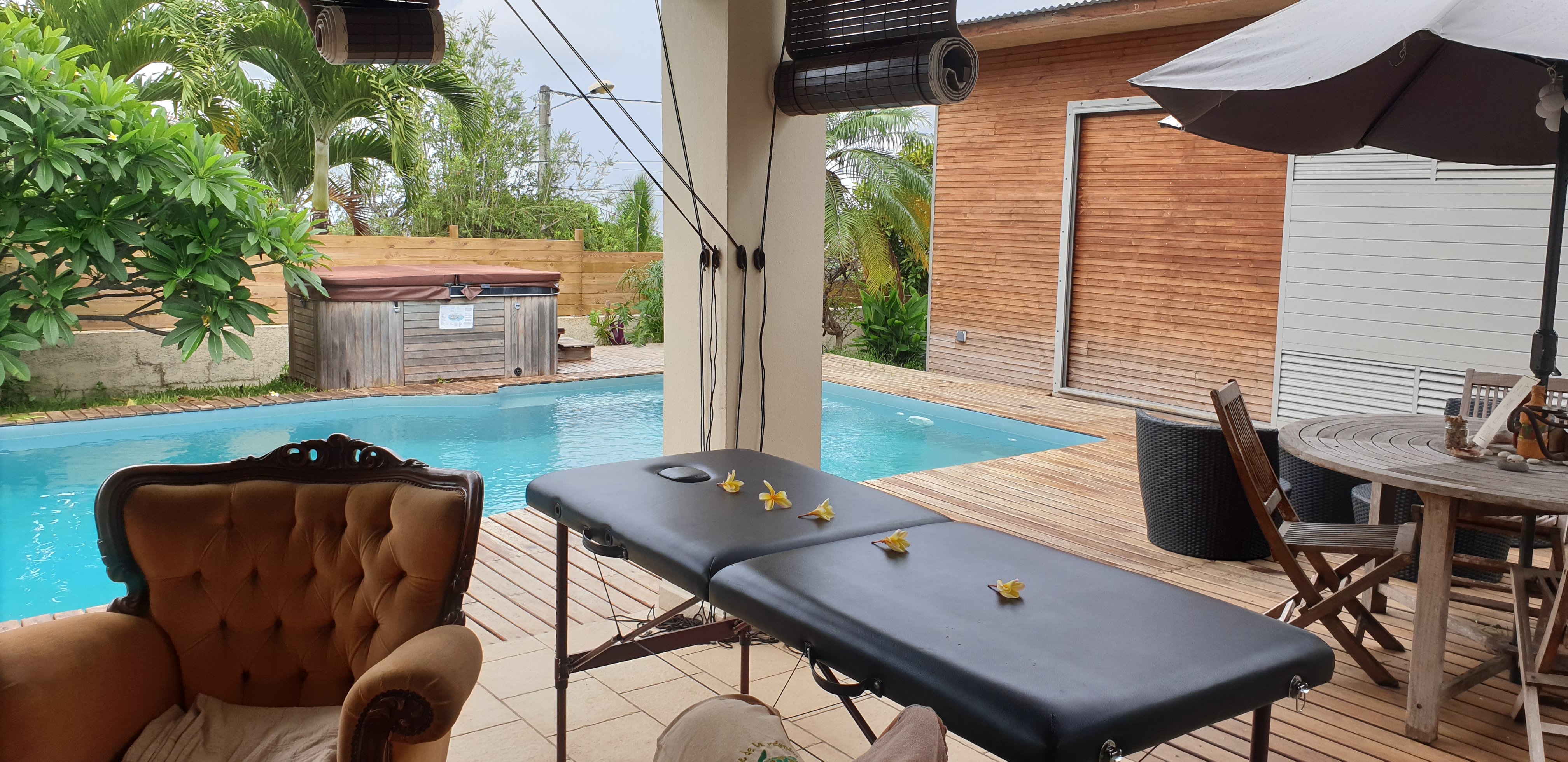Hibiscus et piscine